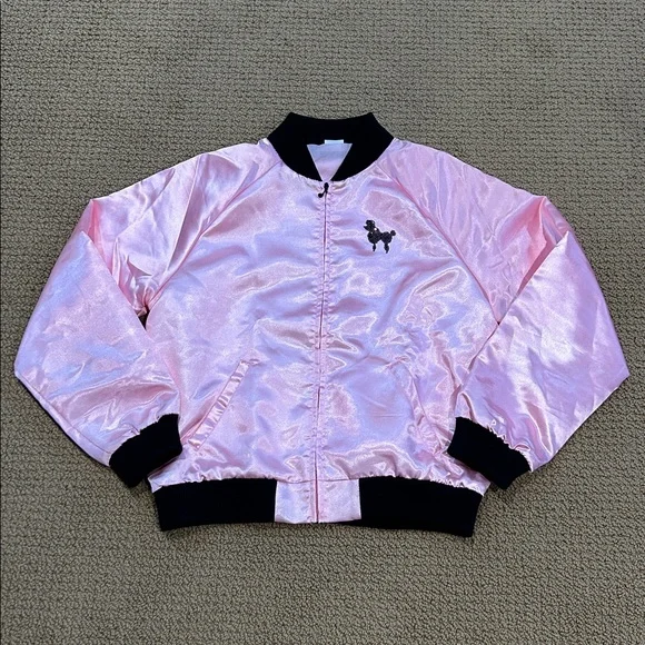 Spirit Pink Satin Sequin Poodle Jacket size Large 50s Grease Costume Halloween - Picture 1 of 17